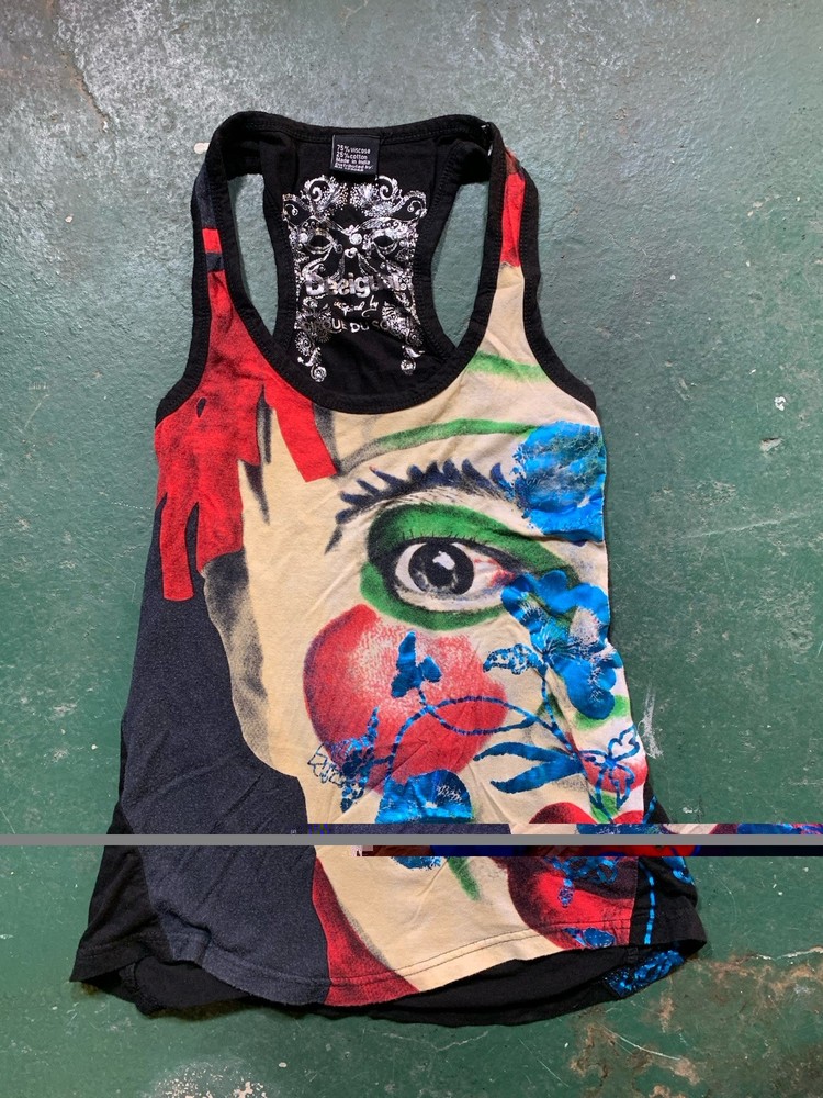 Desigual x Cirque du Soleil Multicolor Graphic Racerback Allover Print Tank Top