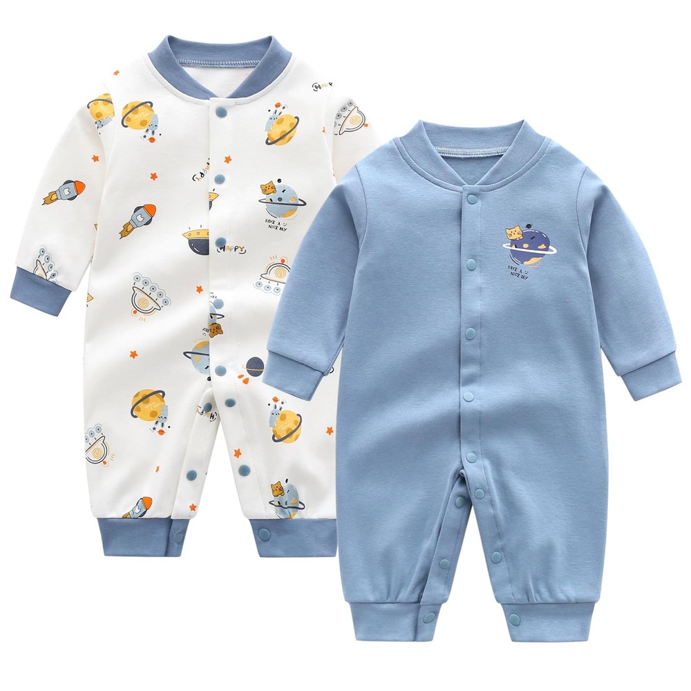 Newborn Baby Boys 2 Pack Cotton Romper Outfits Infant Long Sleeve -Piece Butt...