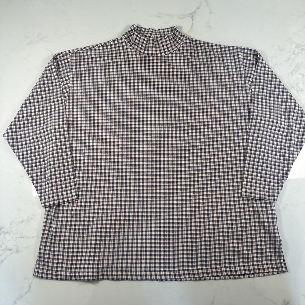 Vintage Eddie Bauer Mock Neck Shirt Plaid Women’s XXL Red/Blue