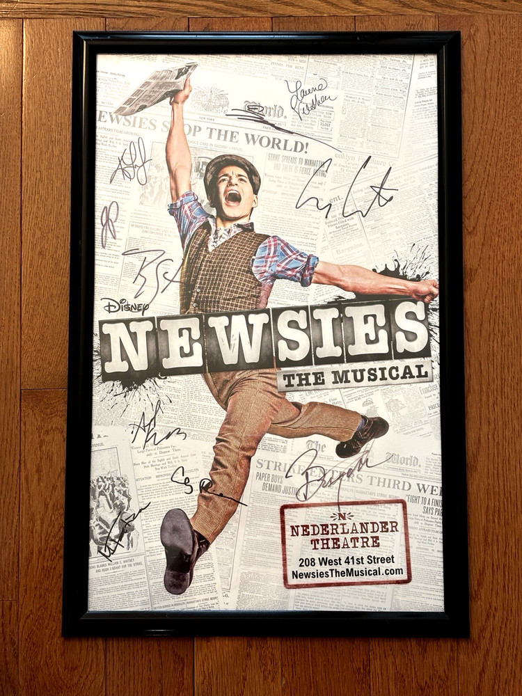 Disney Broadway Framed NEWSIES SIGNED Window Card Poster! 14x22! Kara Lindsay++