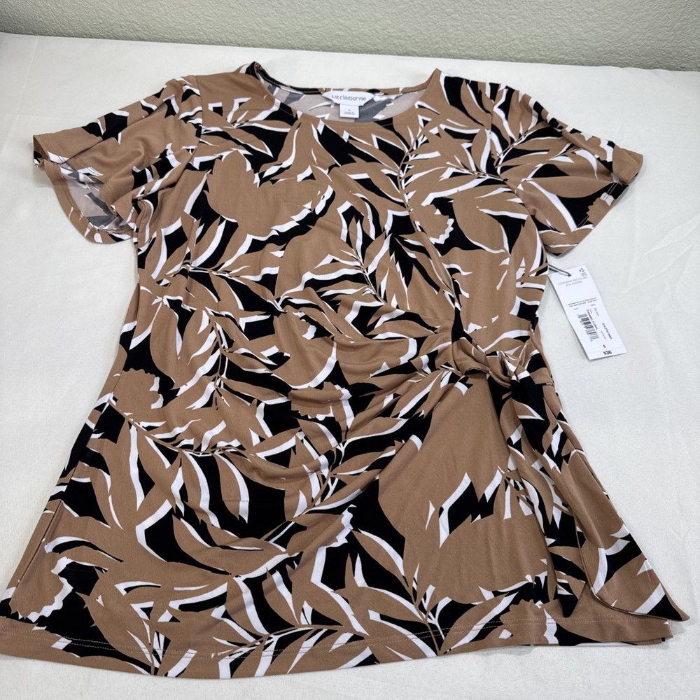 Liz Claiborne Women’s Blouse Size Small Caramel Floral Side Tie