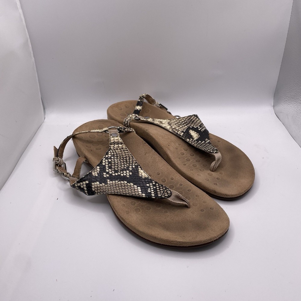 Vionic Women's Kirra Tan Alligator Print Thong Sandals Size 7.5 Beach Summer