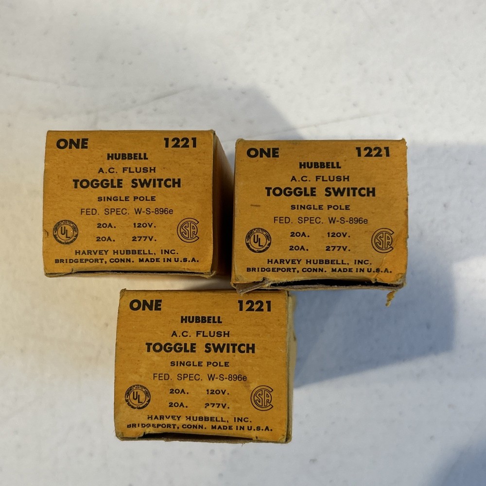 3 Hubbell 1221 Specification Grade Ac Toggle Switch Single Pole Brown 20 Amp New-image