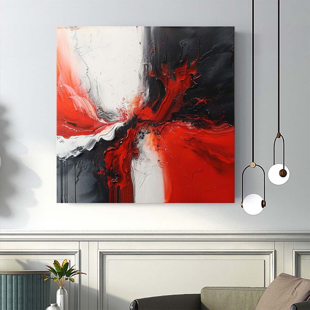 Hand Painted Oil Paintings On Canvas Abstract Wall Art Picture Black and Red