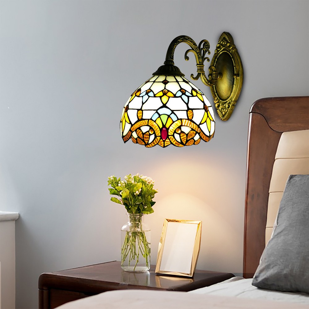 Stained Glass Wall Lamp Tiffany Style Bedroom Wall Sconce Light Retro Fixture