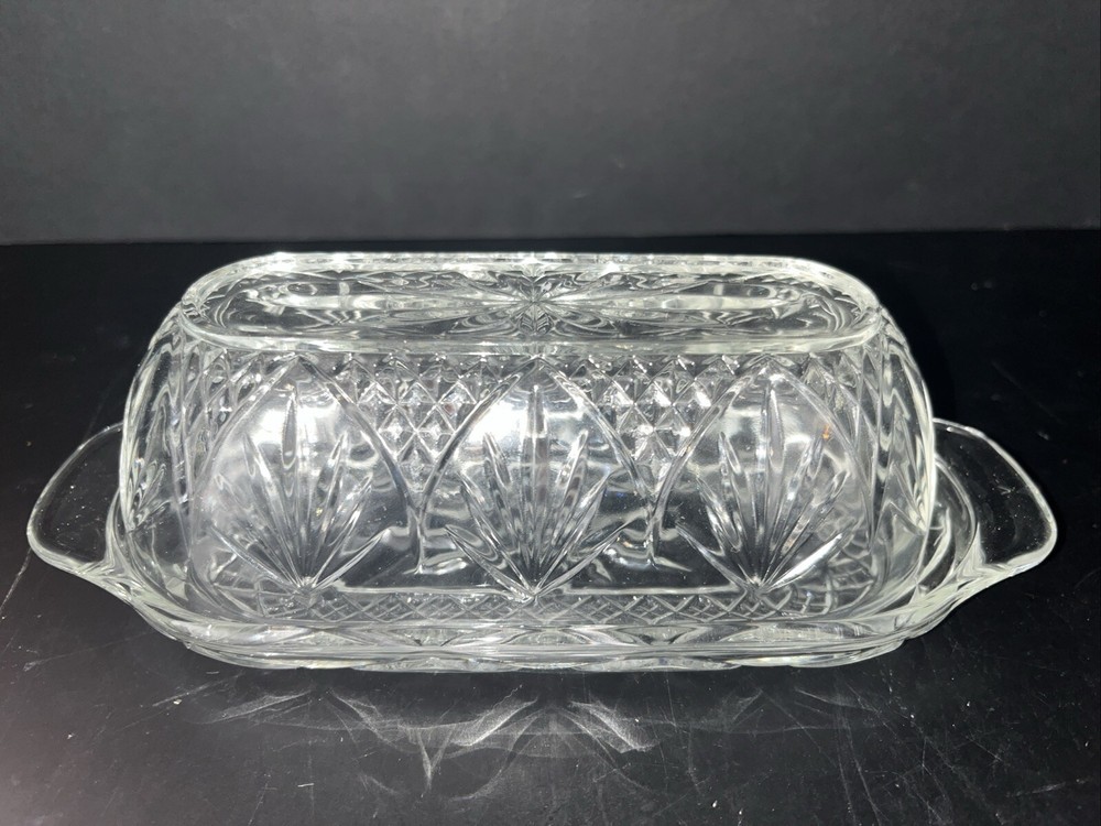 Vintage Cristal D'Arques Durand Clear Glass Butter Dish USA