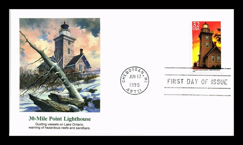 Vintage DR Jim Stamps US Cover 30 Mile Point Lighthouse Lake Ontario FDC Fleetwood