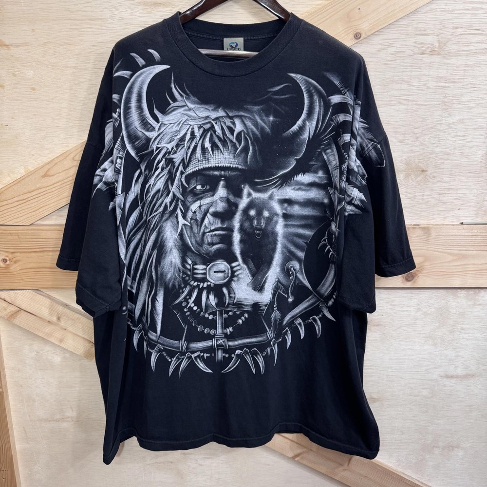 Vintage Liquid Blue Mens T-Shirt 5XL Native American Indian Tribal AOP Graphic