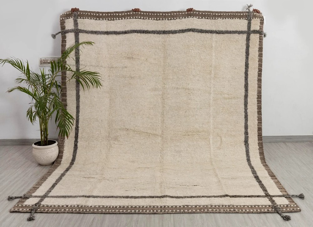 Color Ivory Grey Brown Moroccan Beni Ourain Berber Wool Rug Handmade Carpet Rug