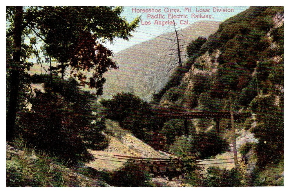 c1909 Horseshoe Curve On Mount Lowe Railway Train California Postcard