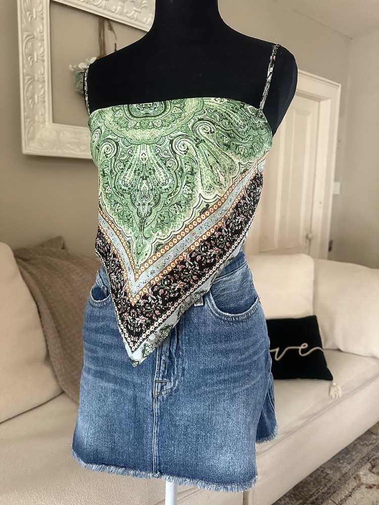 Cloud Ten Meet Me in Greece Boho Y2K Satin Handkerchief Bandana Top Size M
