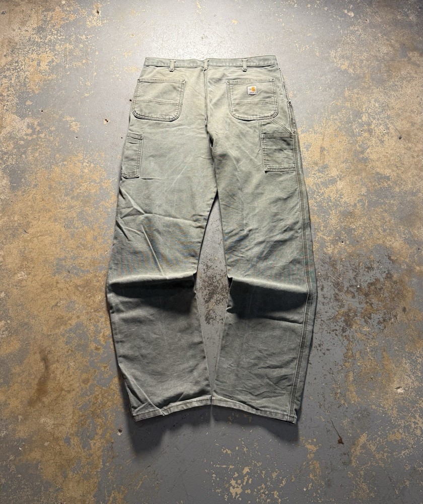 Vintage Carhartt Y2K Grunge Baggy Wide Leg Essential Green Pants-38x34