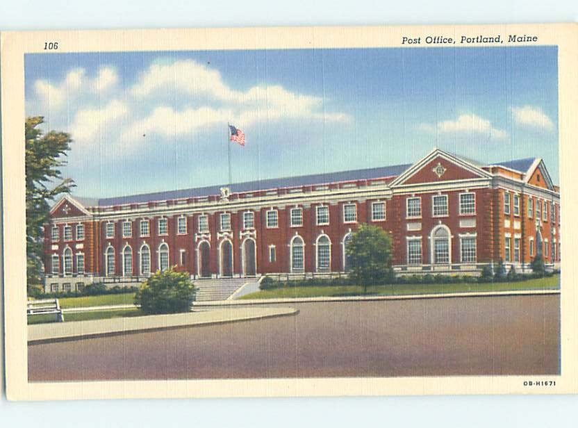 Unused Linen POST OFFICE SCENE Portland Maine ME hs1168