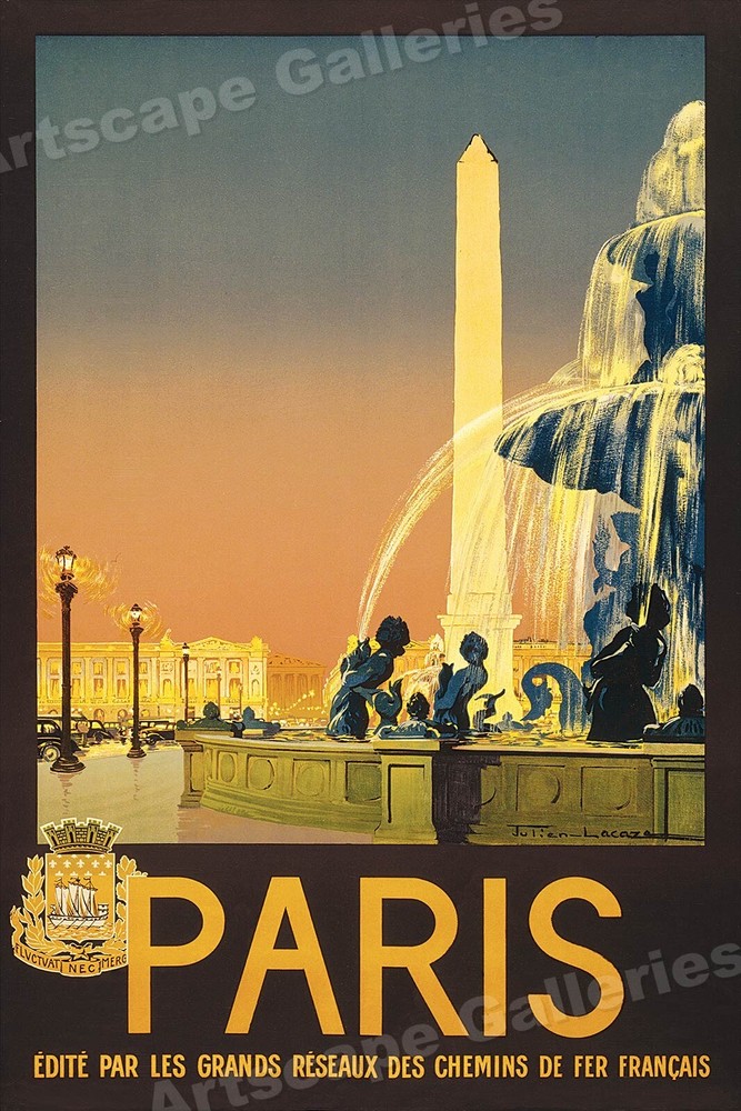 1930s Paris France Place de la Concorde Vintage Style Travel Poster - 24x36