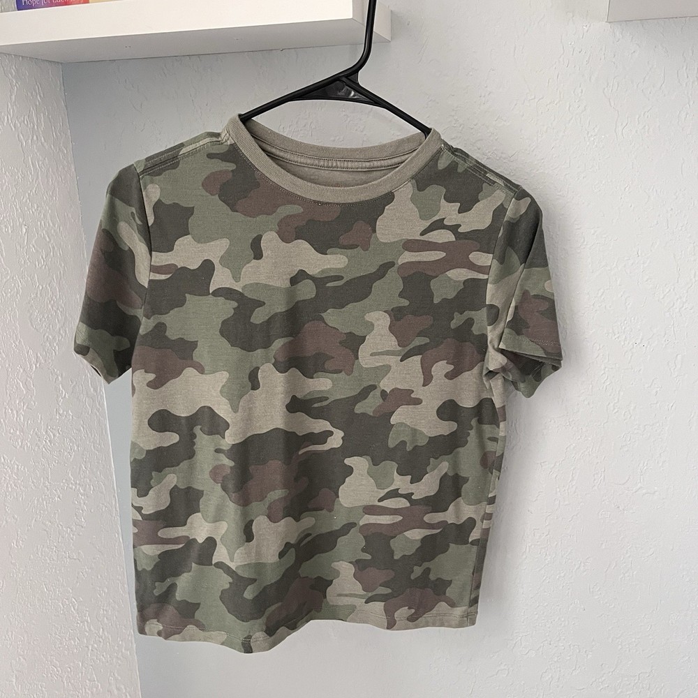 Cat & Jack Boys Camo T-Shirt Size L 10/12 Green Camouflage Short Sleeve Tee