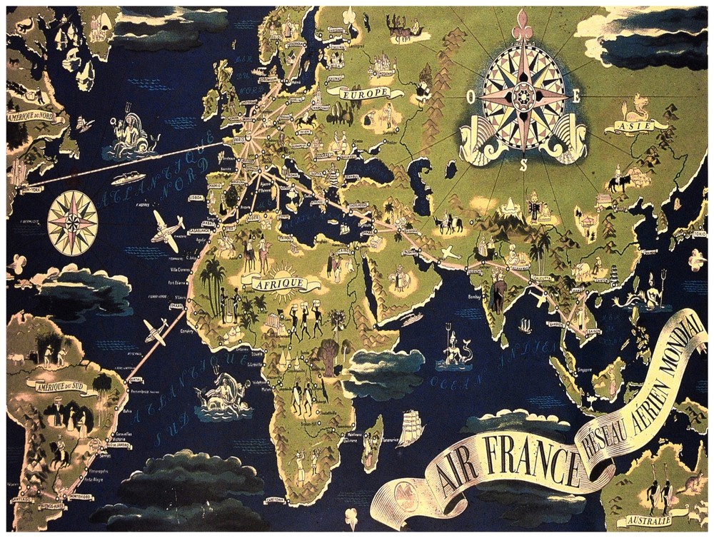 7677.Decoration Poster.Home Room wall design art print.Retro World Map.Aviation