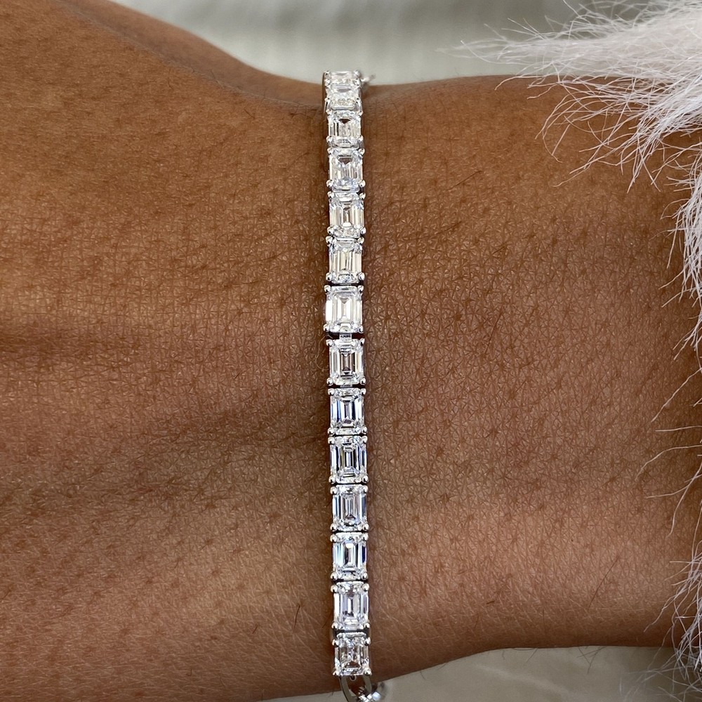 14K White Gold Tennis Bracelet 1.8ct Emerald Cut Labcreated Diamond F/VS GGL