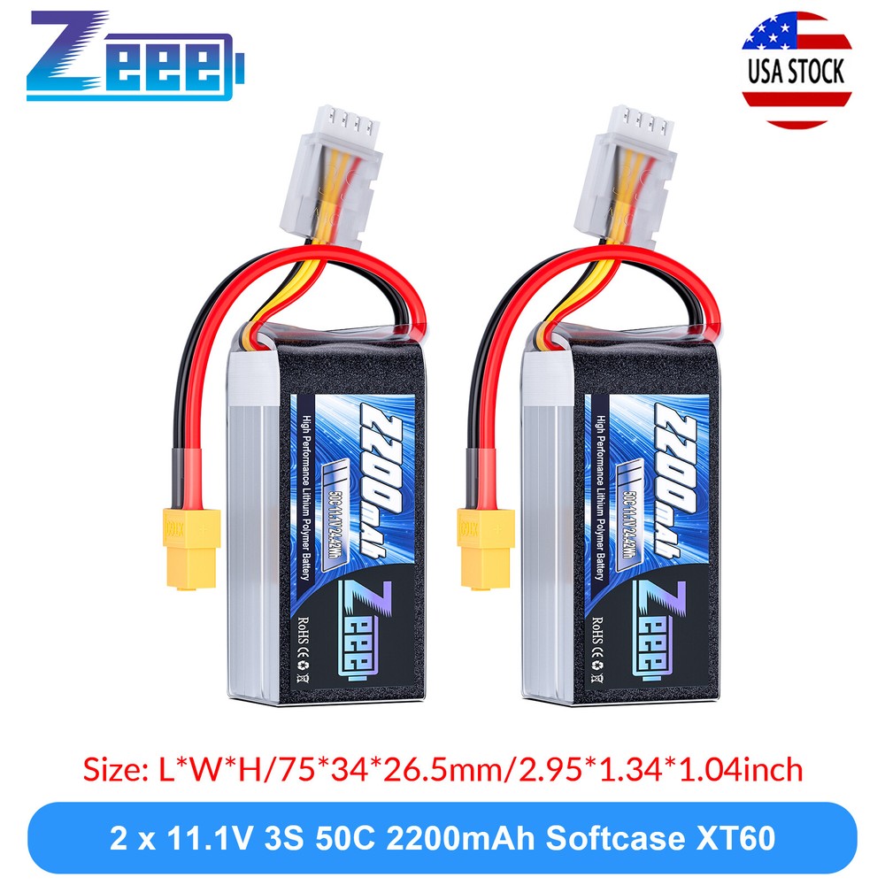 2x Zeee 3S Shorty Lipo Battery 2200mAh 11.1V 50C XT60 for RC Car Truck Heli Quad