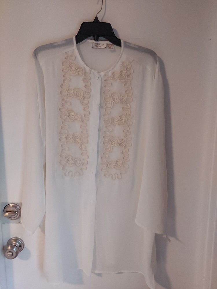 Victoria Secret PINK EMBROIDERED White BLOUSE TOP DRESS LARGE lingerie VINTAGE?