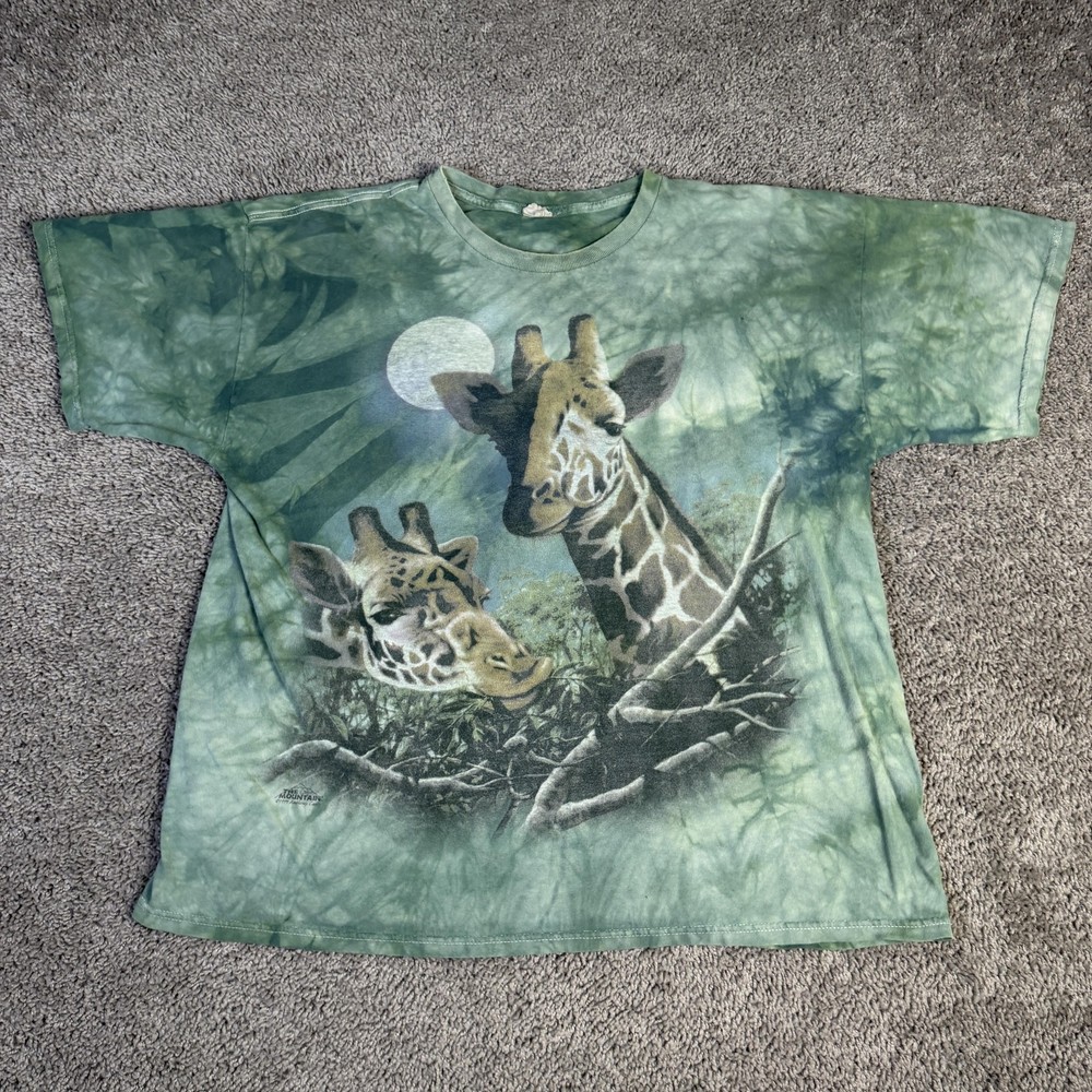 VTG The Mountain Shirt Mens XL Green Tie Dye Giraffe Graphic Crew Neck Cotton