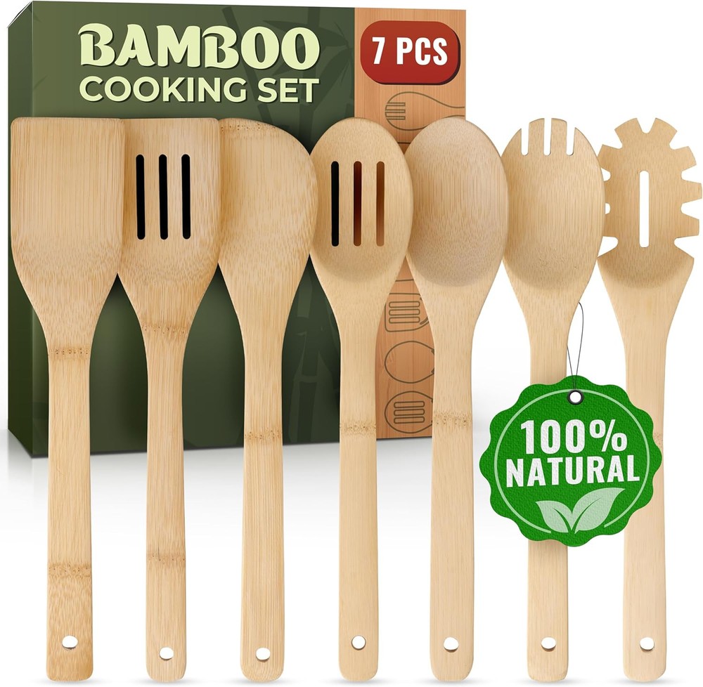 Wooden Utensil Set, Bamboo Cooking Utensils – 7 PCs Easy to 7