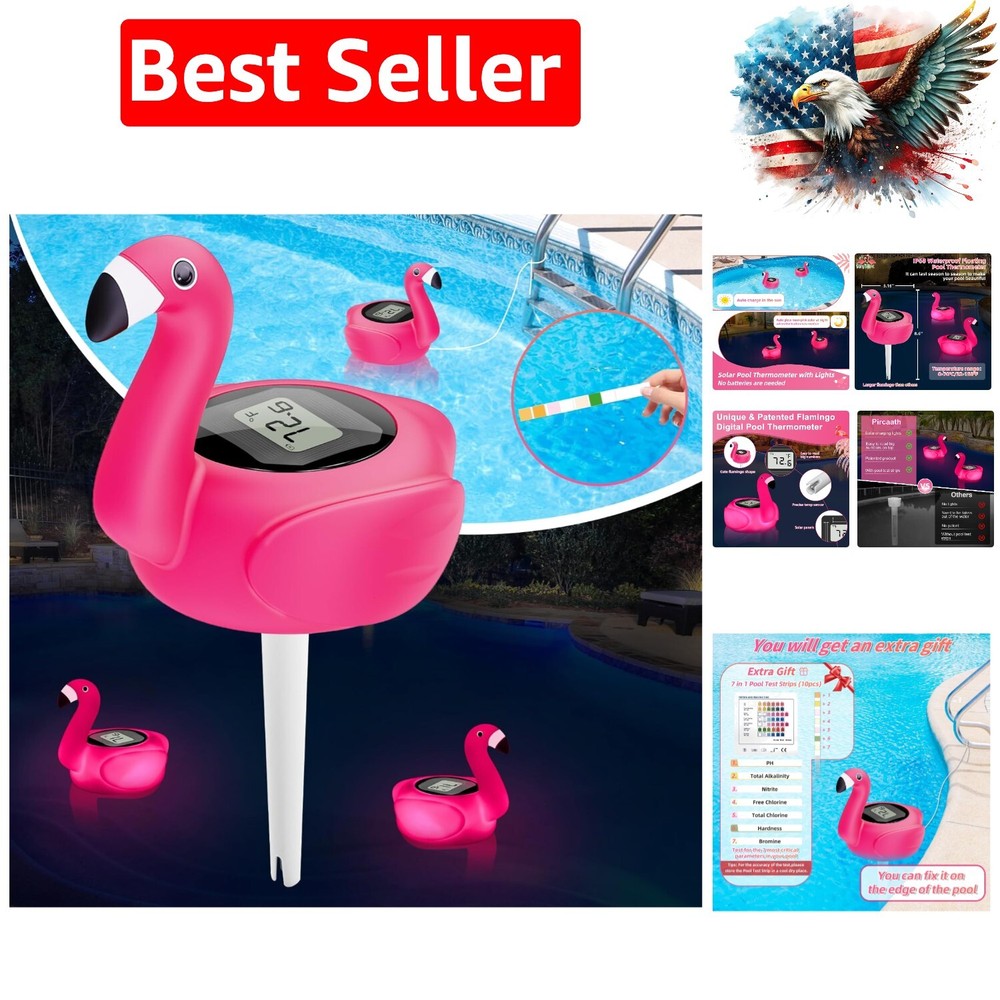 Unique Flamingo Digital Pool Thermometer with Solar Lights and Accurate Readings
