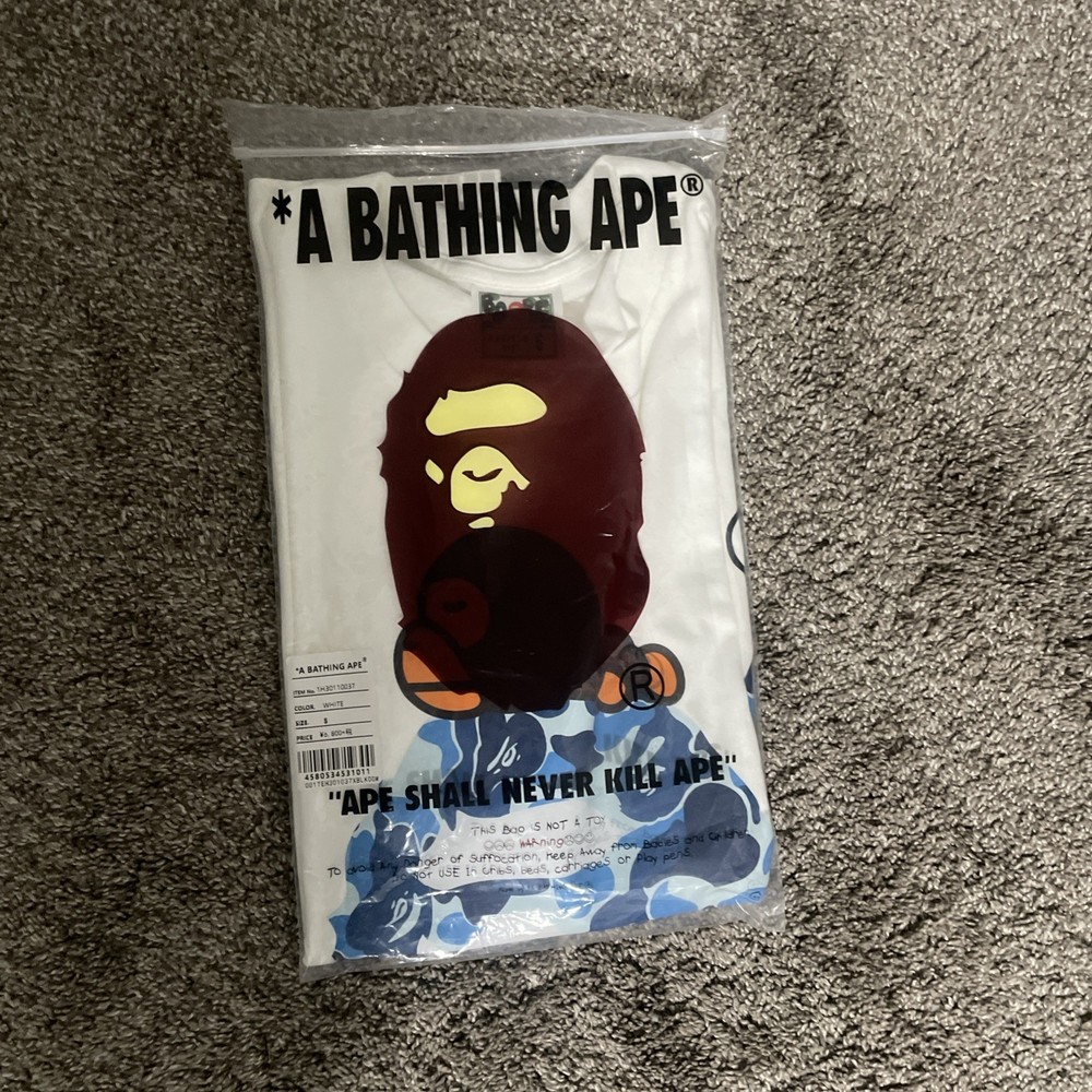 A Bathing Ape Men's Camouflage Ape Logo T-Shirt White Blue Size S