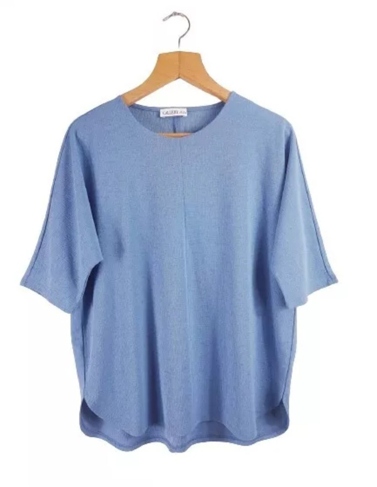 Gallery women's blue short sleeve blouse size M UK VGC