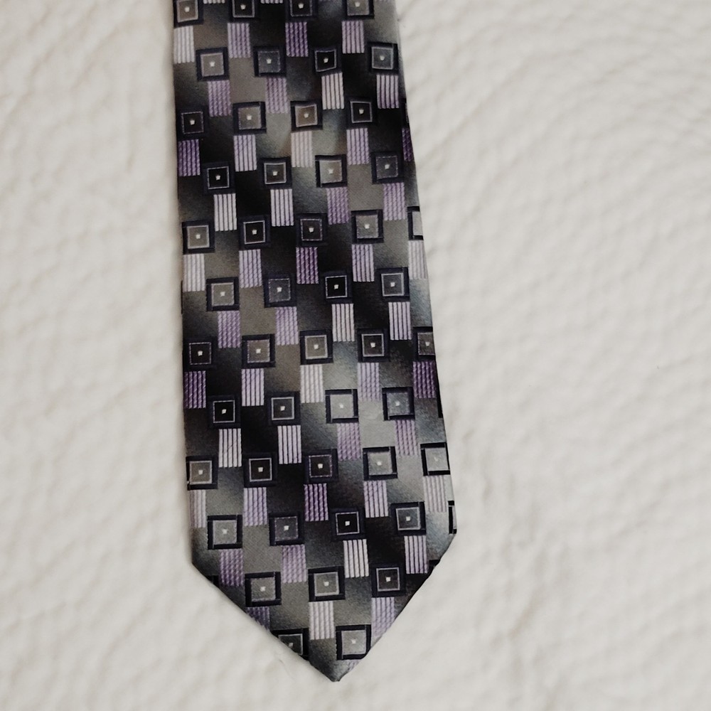 Croft & Barrow Men's Gray Black Purple Geometric Woven Polyester Tie