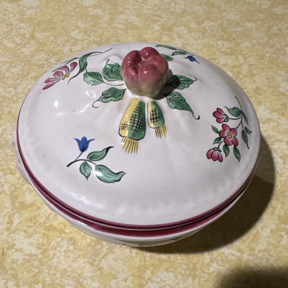 Antique Luneville France KG Keller Guerin Old Strasbourg Lidded Tureen 4” Marked