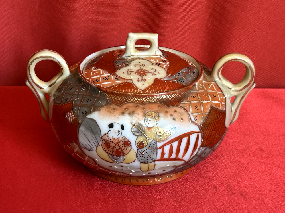 Kutani Hand Painted Porcelain Sugar Bowl Japan 6