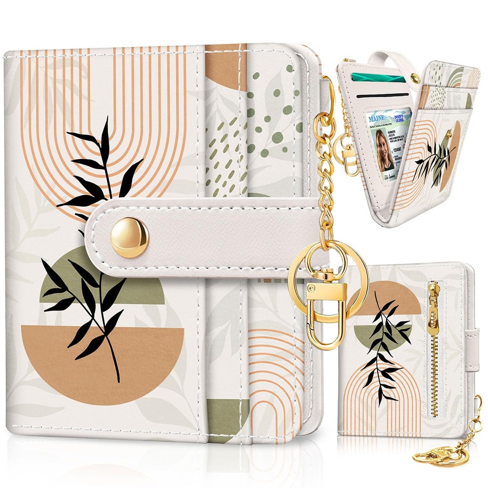 Boho Leaf Design Slim RFID Blocking Womens Wallet for Cards Cash-image