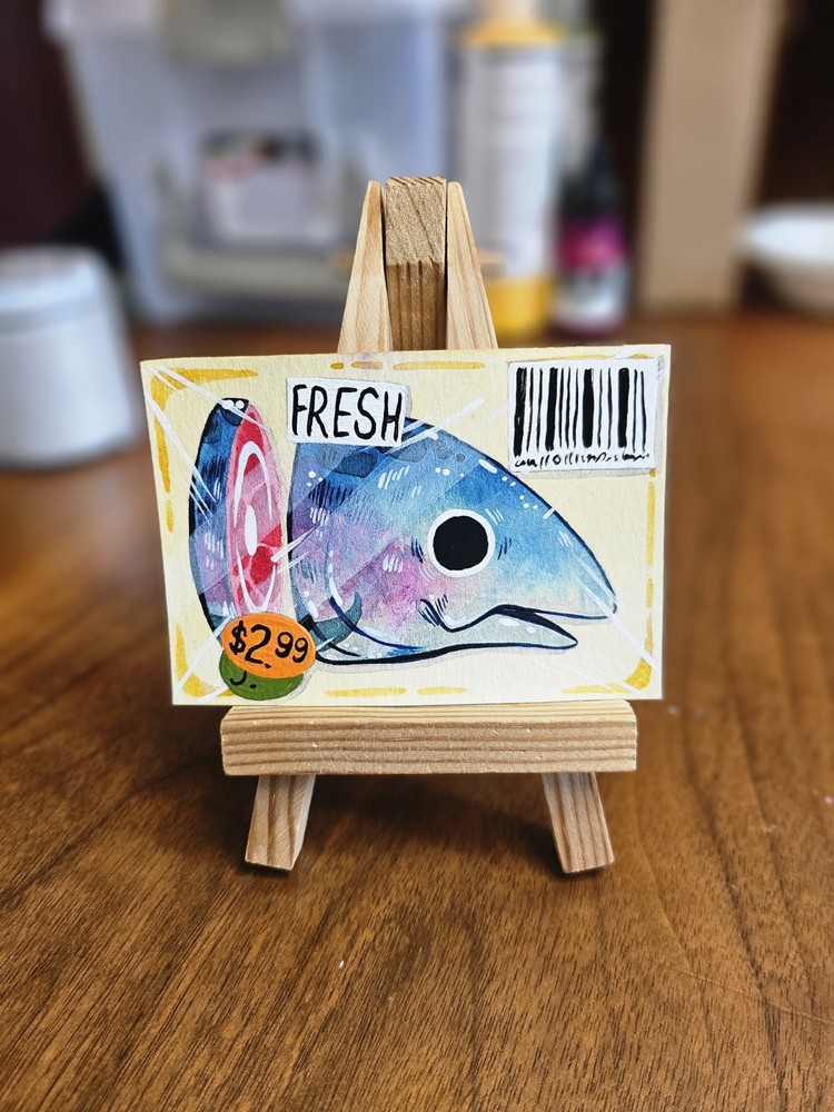 ACEO Original Fresh Fish Tuna Head Water Animal Ocean Grocery Store by kateydew