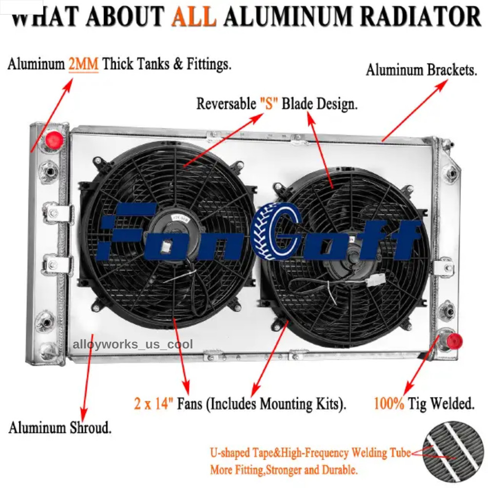 4 Core Radiator Shroud Fan Fit 94~96 Chevy Caprice Impala/ Buick Roadmaster 5.7L