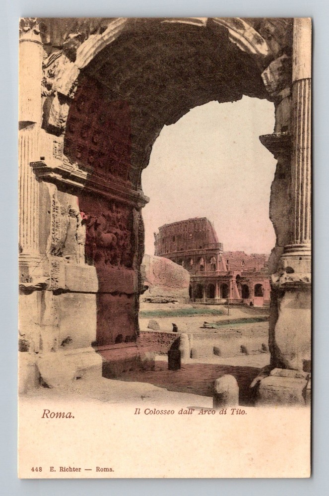 Italy- Rome Arch Of Titus The Colosseum Souvenir Old Card View Vintage Postcard