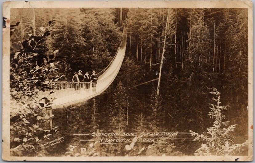1927 VANCOUVER B.C. Canada Real Photo RPPC Postcard / Capilano Suspension Bridge