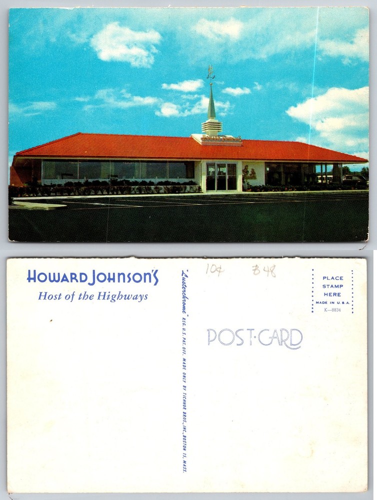 Vintage Howard Johnson's Restaurant Lusterchrome Postcard Host of Highways