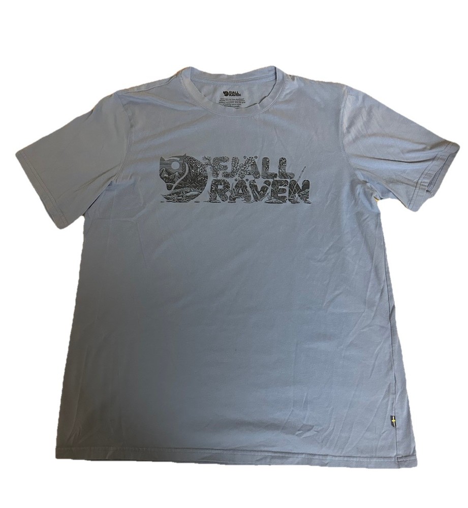 Fjallraven Men's Sz Large Blue Lush Logo Graphic T-shirt Tee Scandi Gorpcore