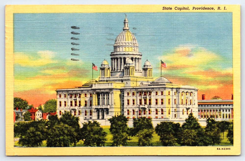 Providence Rhode Island Ri State Capitol Building Flags Vintage Linen Postcard