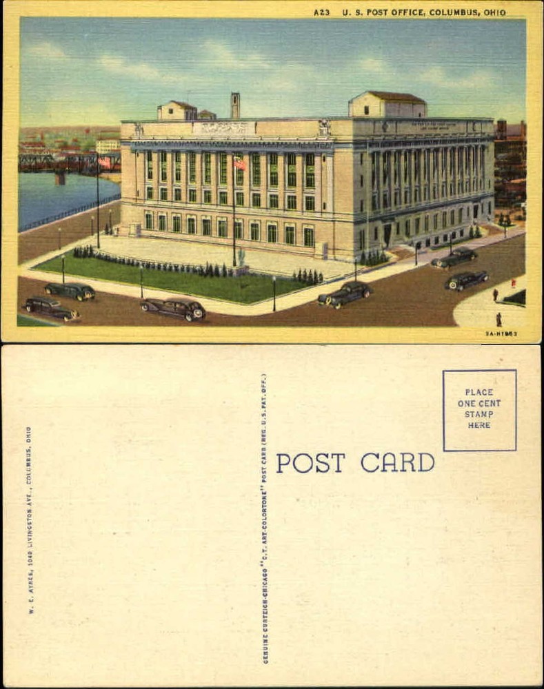 US Post Office Columbus Ohio OH vintage cars mail unused vintage postcard