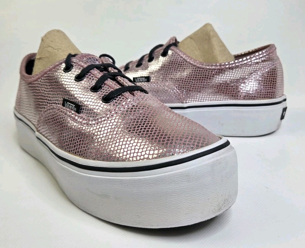 Vans Authentic Platform Shoes Women's Sz 9 Pink Metallic Low Chunky Sneakers
