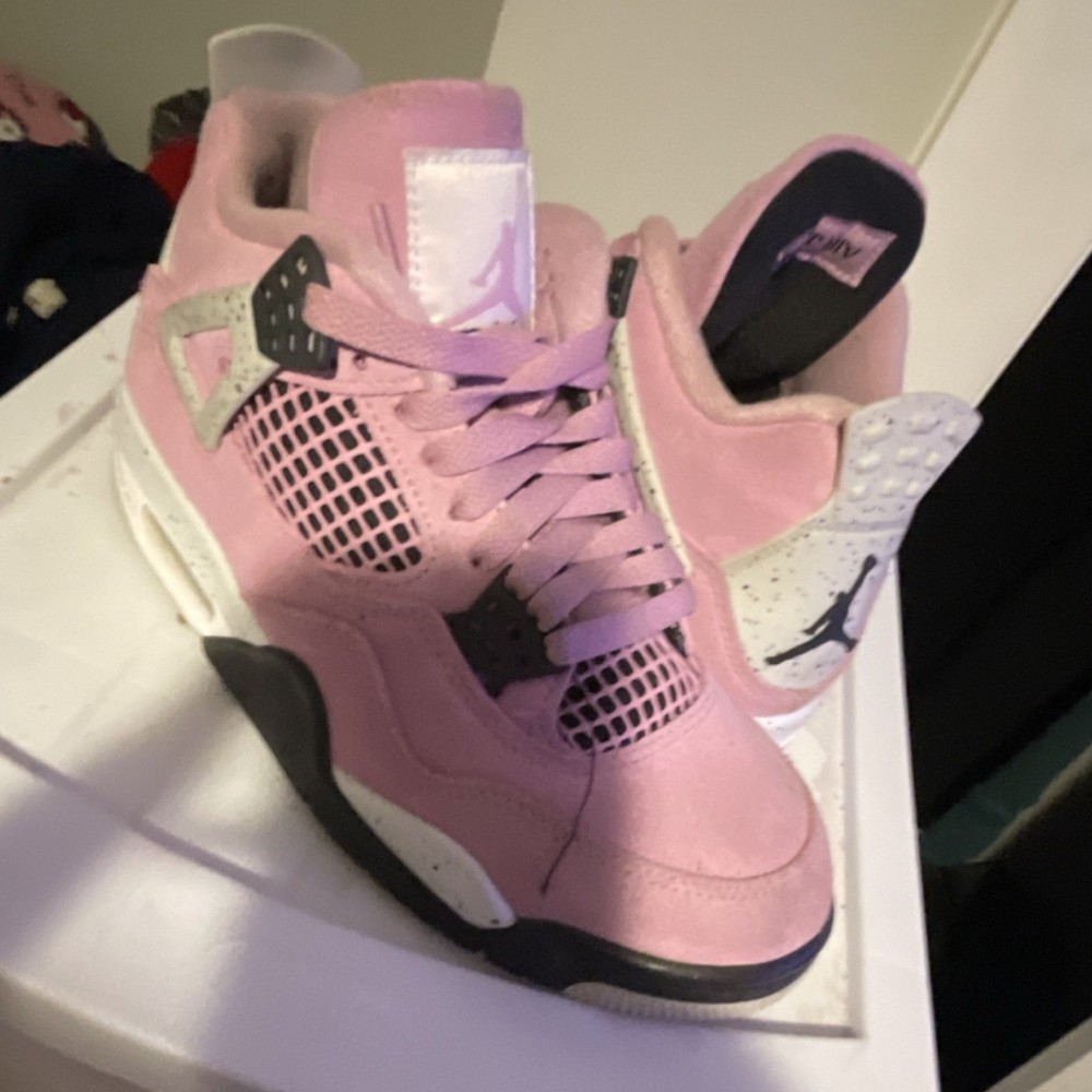 Jordan Air Jordan 4 Pink White Black Men's Lace Up Mid Top Athletic Sneakers