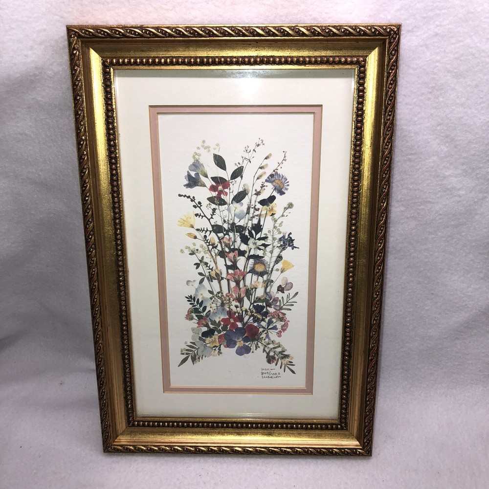 Marion Pressed Flower Print Matted Signed Framed Numbered 840/1000 Cottage Core