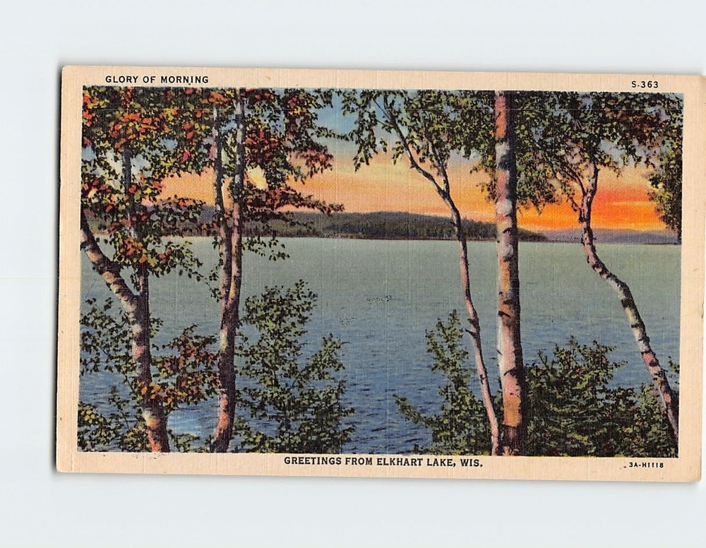 Postcard Glory of Morning Greetings from Elkhart Lake Wisconsin USA