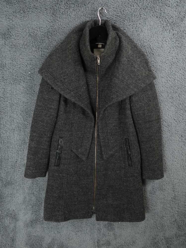 Soia & Kyo Coat Womens Medium Grey Wool Shawl Overcoat Jacket Trench Made Canada