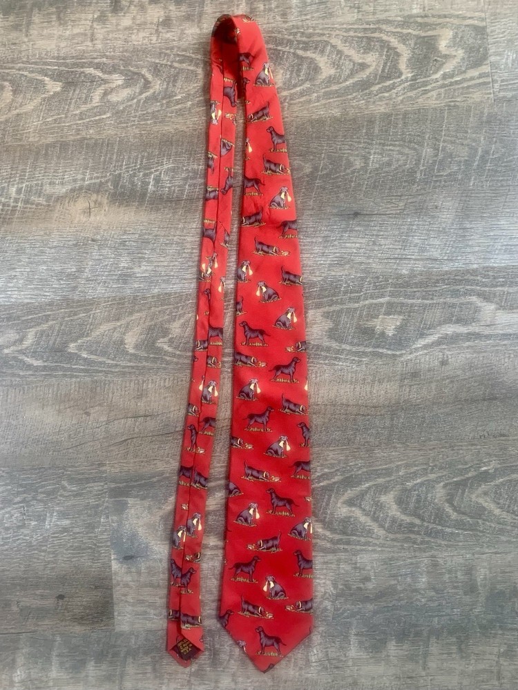 Alynn USA 100% Silk Red Tie Black Labrador Retriever Dog Necktie Mallard Duck