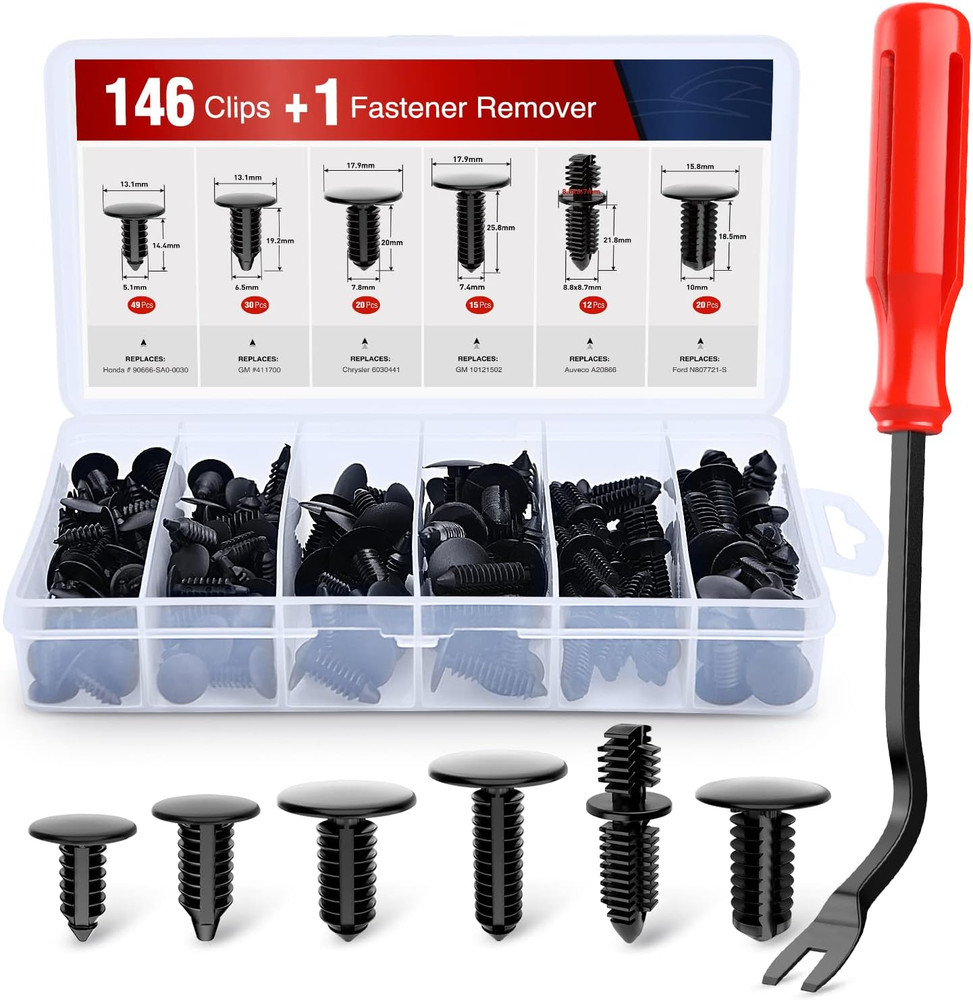 Nilight 146PCS Automotive Christmas Tree Clips Assortment -6 Most Common Sizes U