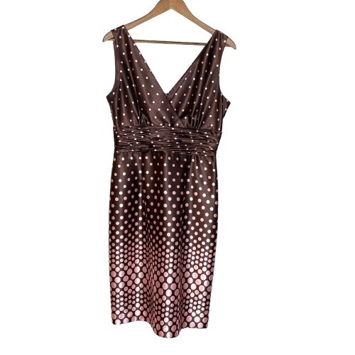 Jessica Howard Womens Polka Dot Dress Size 12 Brown Pink Retro Pinup Satin Party