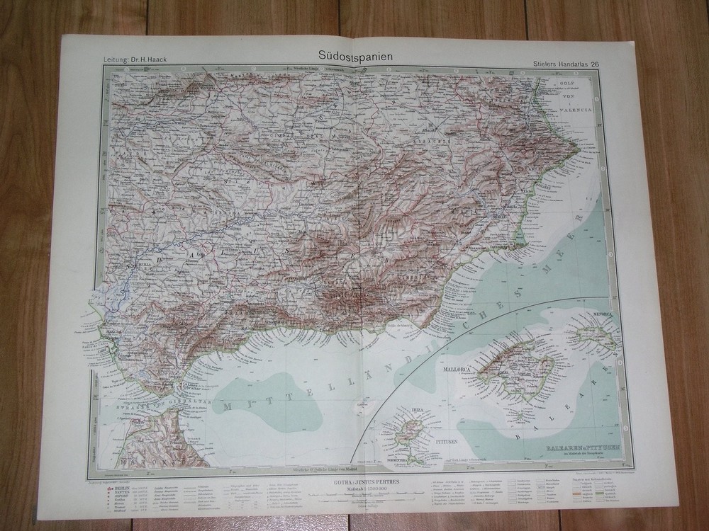 1925 Original Map Of Southeast Spain Andalusia Granada Gibraltar Tangier Majorca