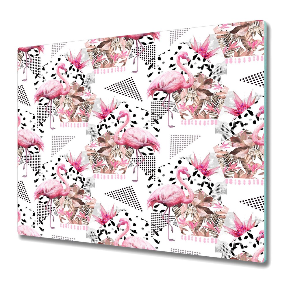 Glass Kitchen Chopping Board Abstract Flamingo Pink Delicate Flamings 60x52